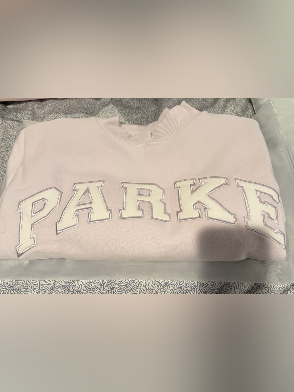 PARKE Pale Lavender Varsity Mockneck Sweatshirt - Women's Oversized Crew - Picture 2 of 4